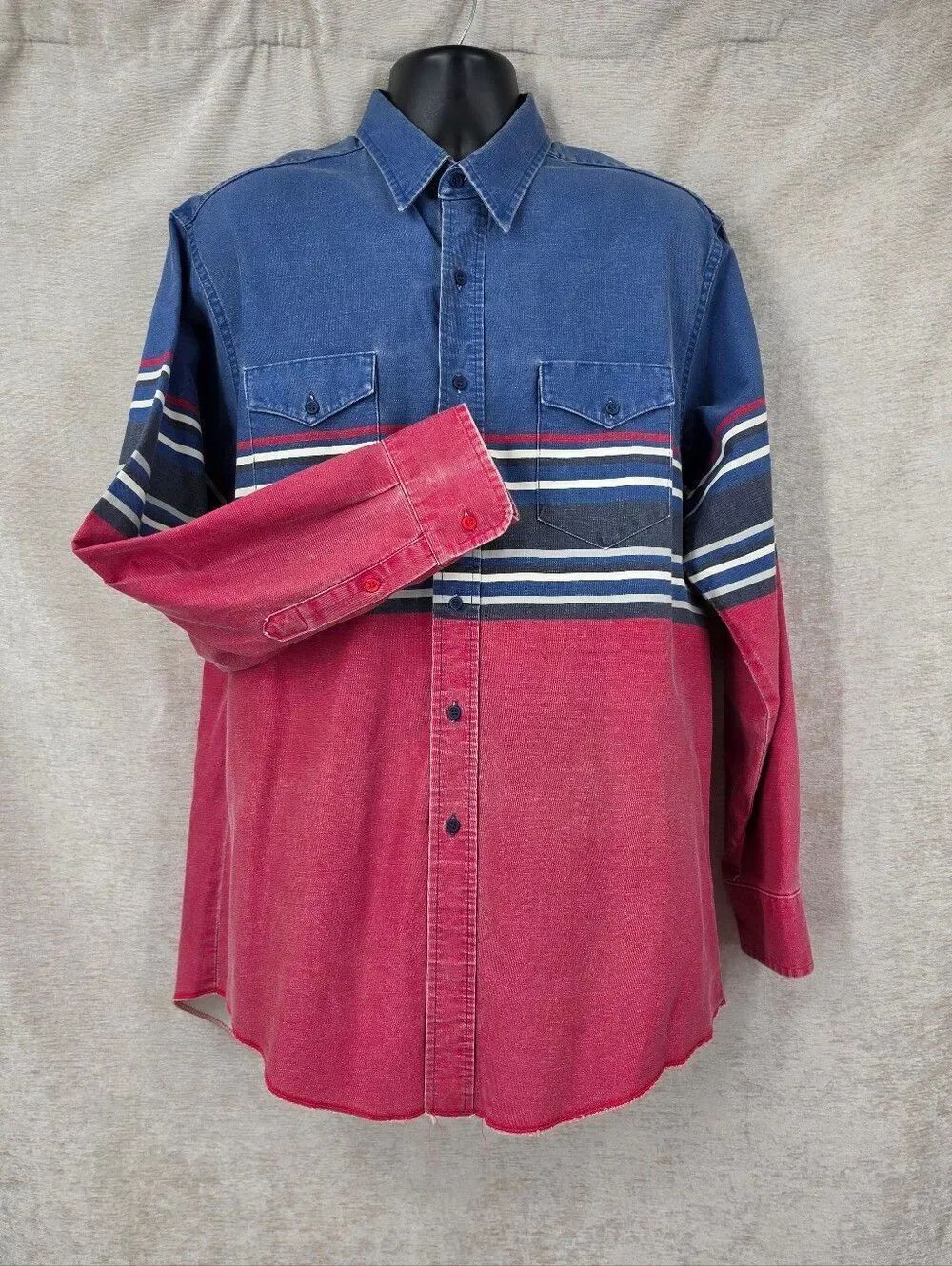 Wrangler Brush Popper Vintage Men's Western Blue and Red Button-Up Shirt